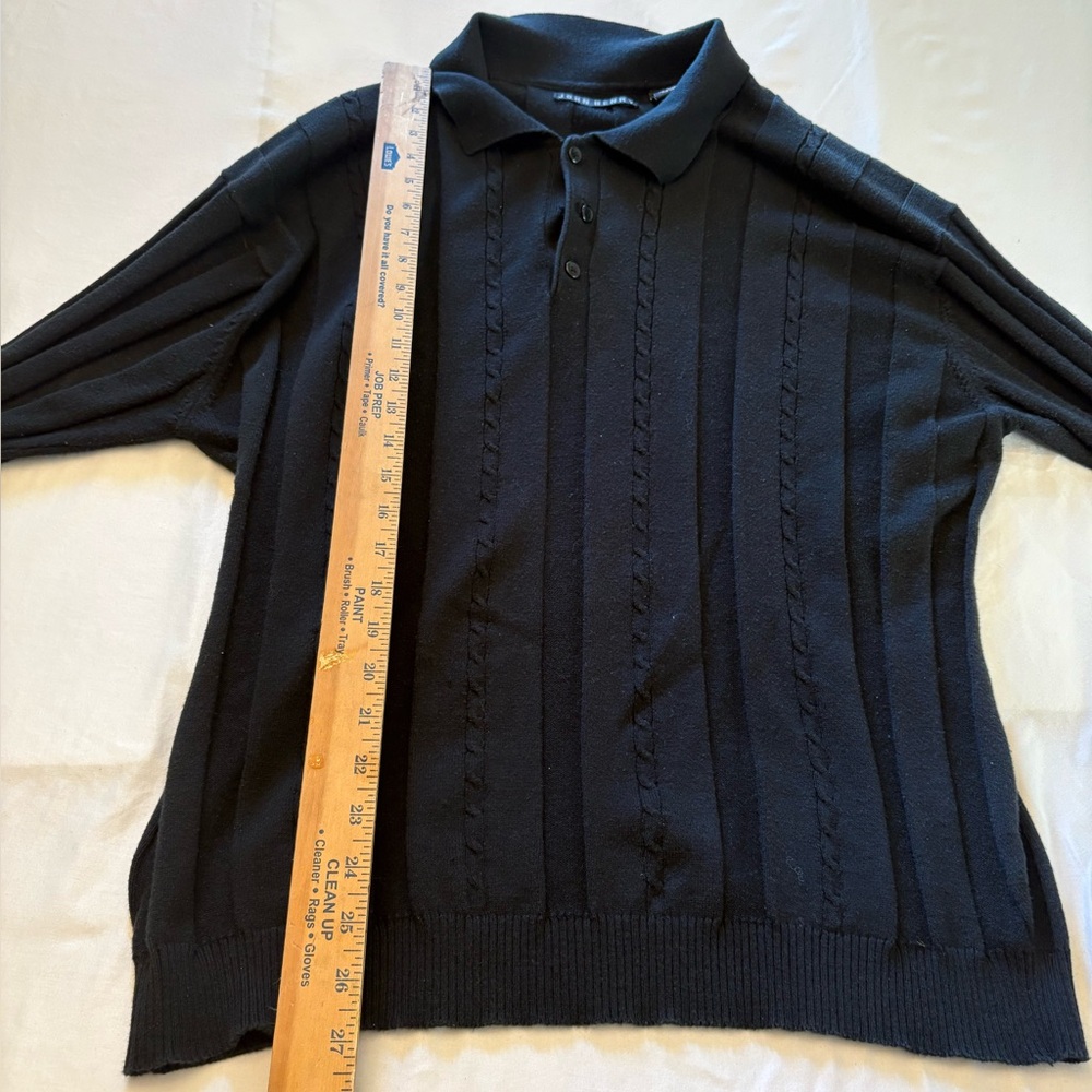 John Henry Black Knit Polo Sweater Men’s XXL | Long Sleeve 3-Button Collar